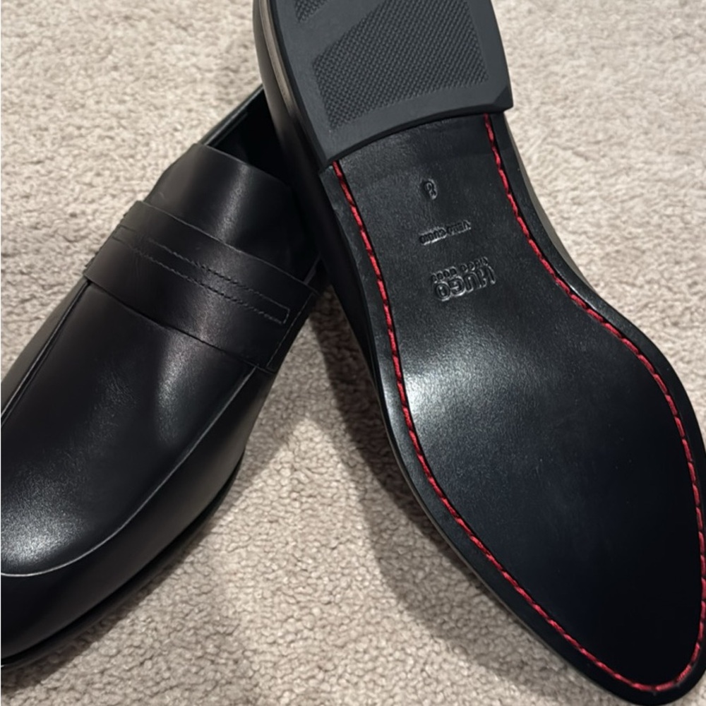 Black Leather Loafers with Red Stitching